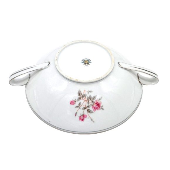 NORITAKE Porcelain China Pink Roses Platinum 9" Covered Vegetable Bowl 5516 - Picture 4 of 5